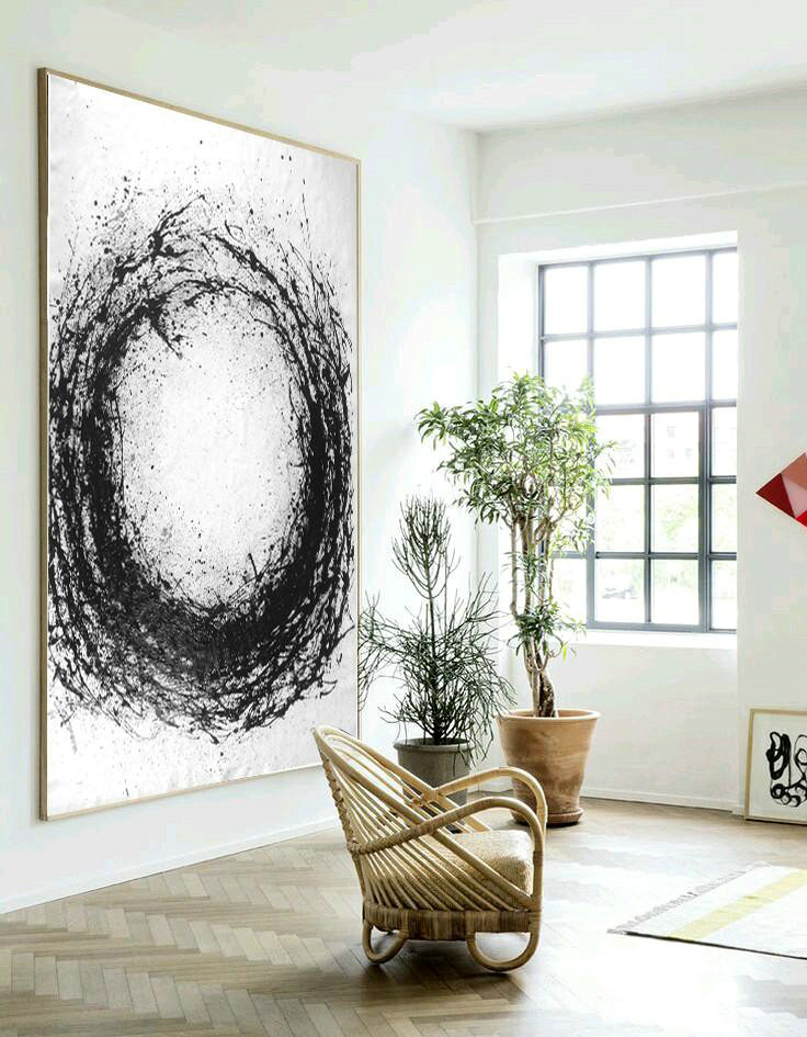 Large Abstract Painting Canvas Art,Geometric Art Black And White Minimal Painting On Canvas - Modern Art Oil Painting